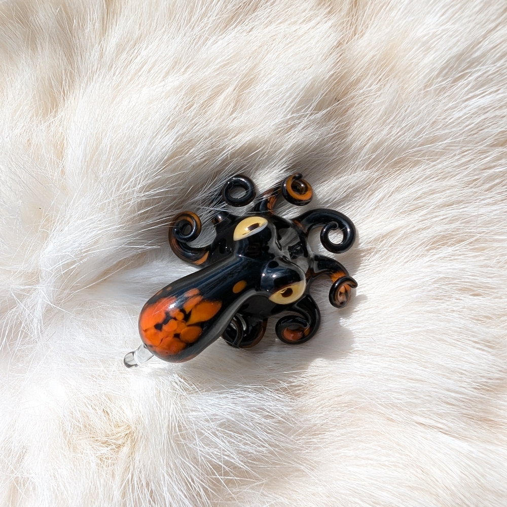 Orange Black Glass Hand Blown Octopus Ornament